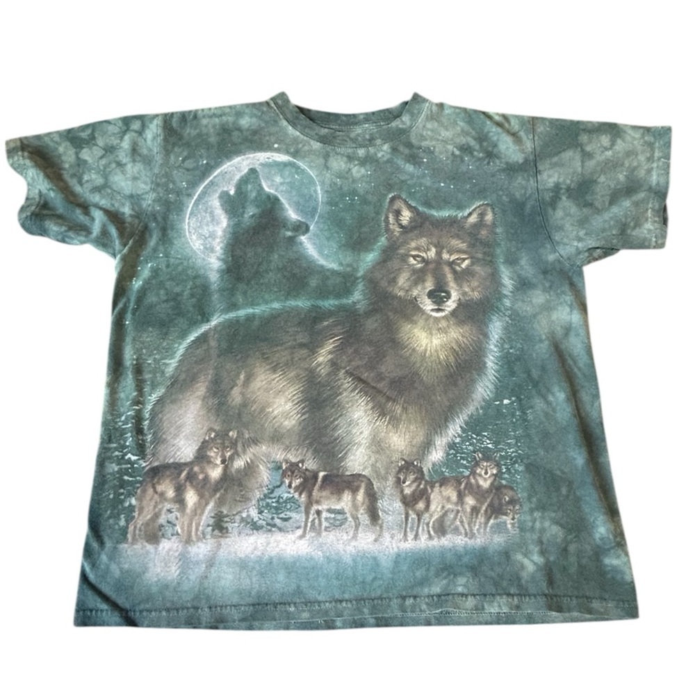 Vintage Wolf Moon Tee Tie Dye Small Liquid Blue Style Faded Graphic
